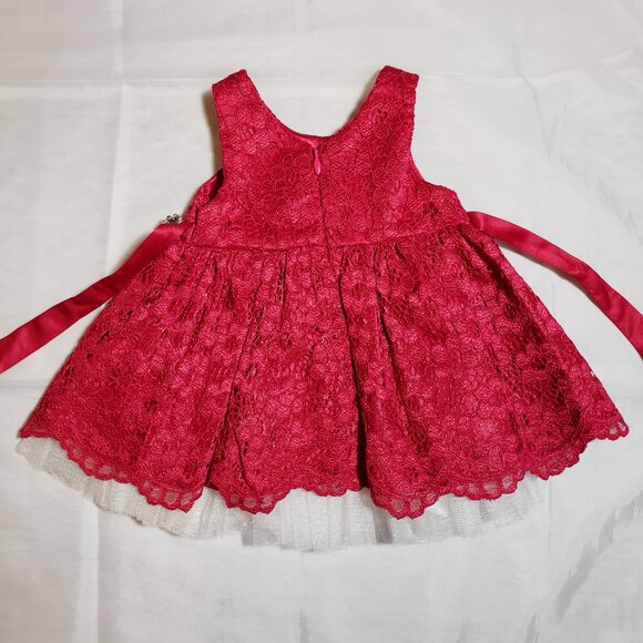American Princess Embellish Party Dress Baby Girl 3 Mo Red Lace Textured Formal - Picture 2 of 9